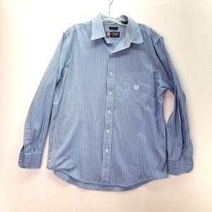 Chaps Shirt Mens Medium Blue Easy Care Striped Button‎ Down Long Sleeve Casual